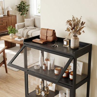 Modern Home Office 55" 4-Tier Transparent Display Cabinet Acrylic Flip Door Curio Cabinet Floor-Standing Showcase Bookshelf For Living Room Bedroom