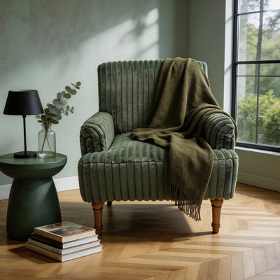 Fauteuil d'appoint rembourré en velours côtelé moderne avec pieds en bois massif