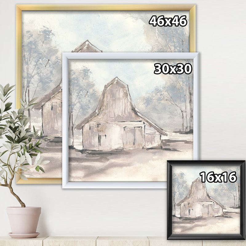 « campagne grange gray vi »-cadre photo sur toile, H 16 po x l 16 po x P 1 po, Cadre noir