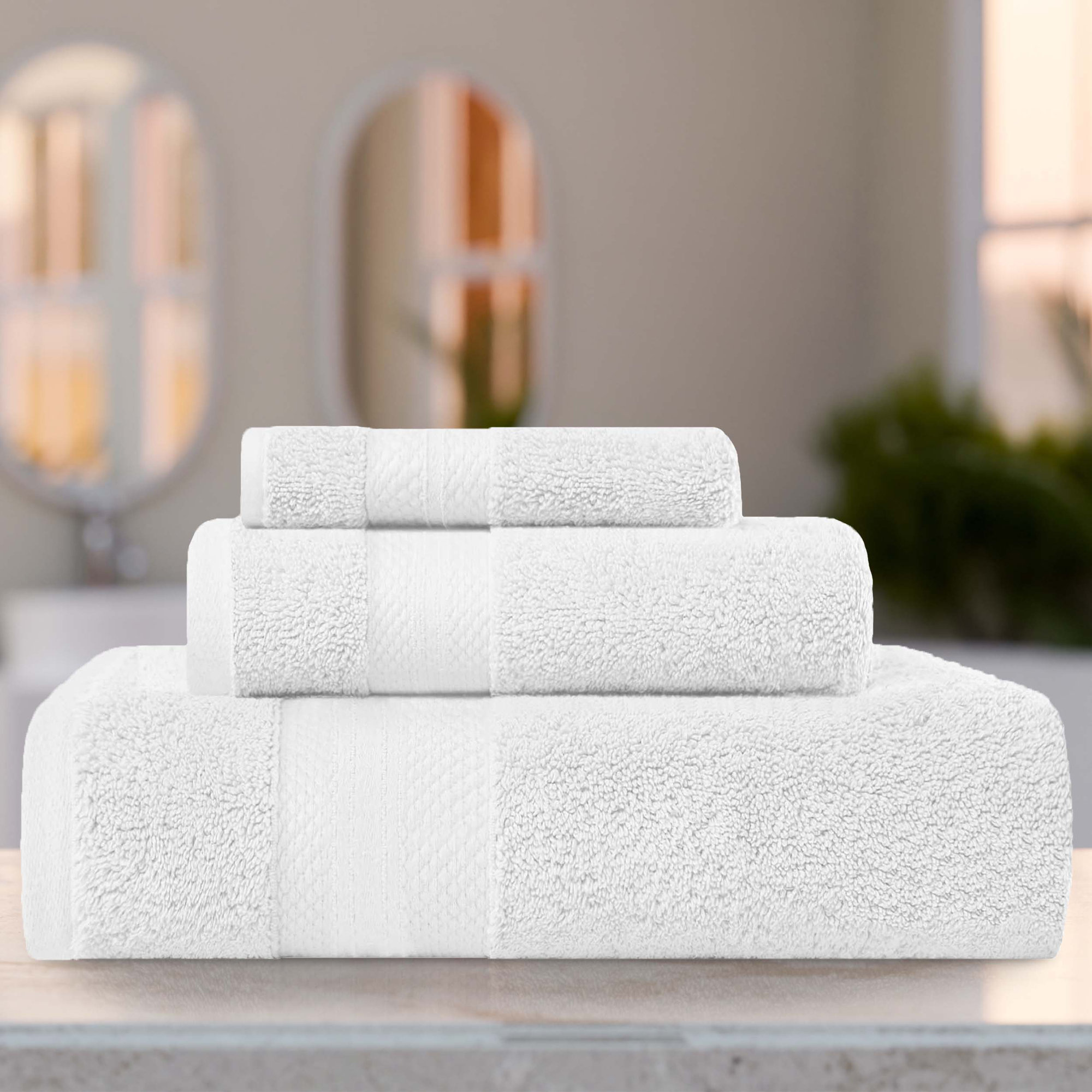 Finnian Ultra-Plush Heavyweight, 100% Turkish Towel Collection, White, 3 Piece Towel Set