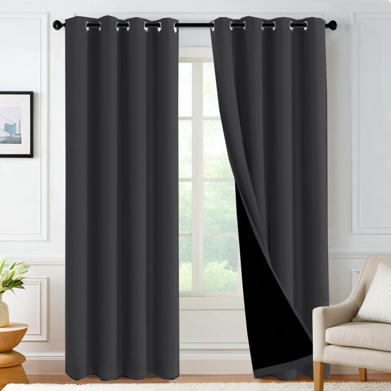 100% Blackout Curtains for Bedroom Thermal Insulated Full Blackout Curtains for Living Room Energy Efficiency Window Draperies with Black Liners 1 Panel