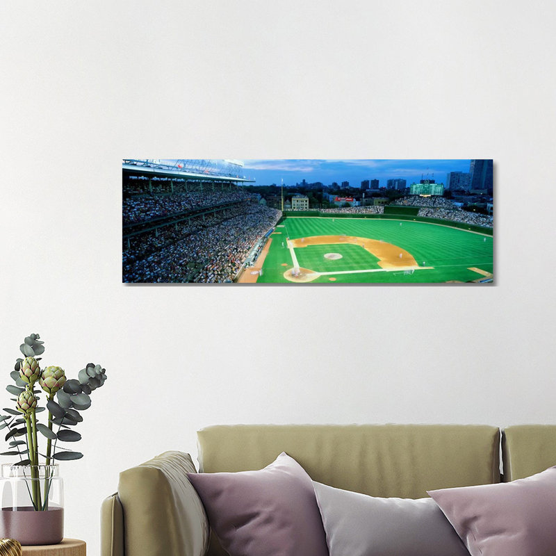 High Angle View of Spectators in a Stadium, Wrigley Field, Chicago Cubs, Chicago, Illinois, USA 1 Piece Wrapped Canvas Panoramic Wall Art