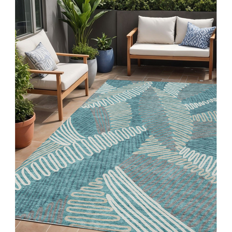 Tapis extérieur lavable floral bleu sarcelle 5 pi x 8 pi bleu sarcelle et ivoire