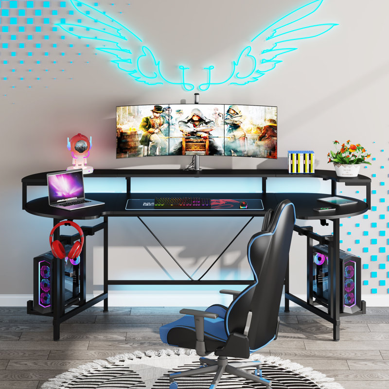 Kussai Adjustable Curved Metal Base Computer Desk