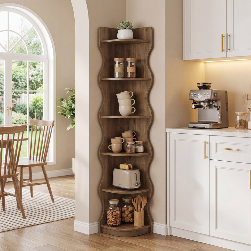 Bibliothèque de coin, étagère de rangement de 70 po de hauteur, Light Oak