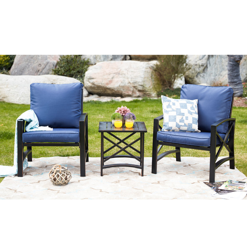 Derwent 2-Person Patio Conversation Set with Cushions and Side Table, Blue