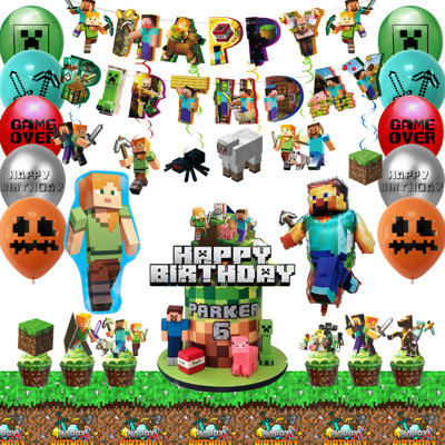 Articles de fête d'anniversaire Minecraft, ensemble de 52 décorations de fête Minecraft