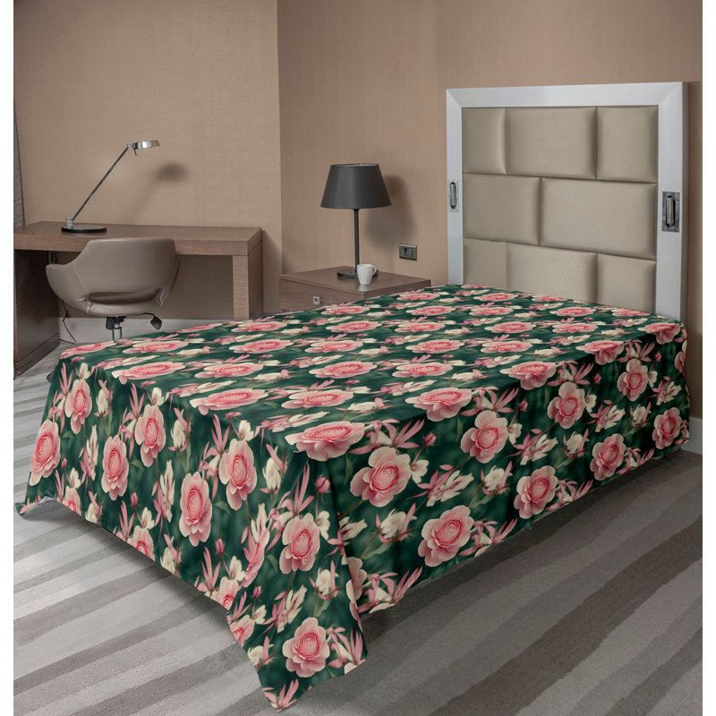 Drap plat Ambesonne Spring Roses of Garden, Drap plat pour lit simple