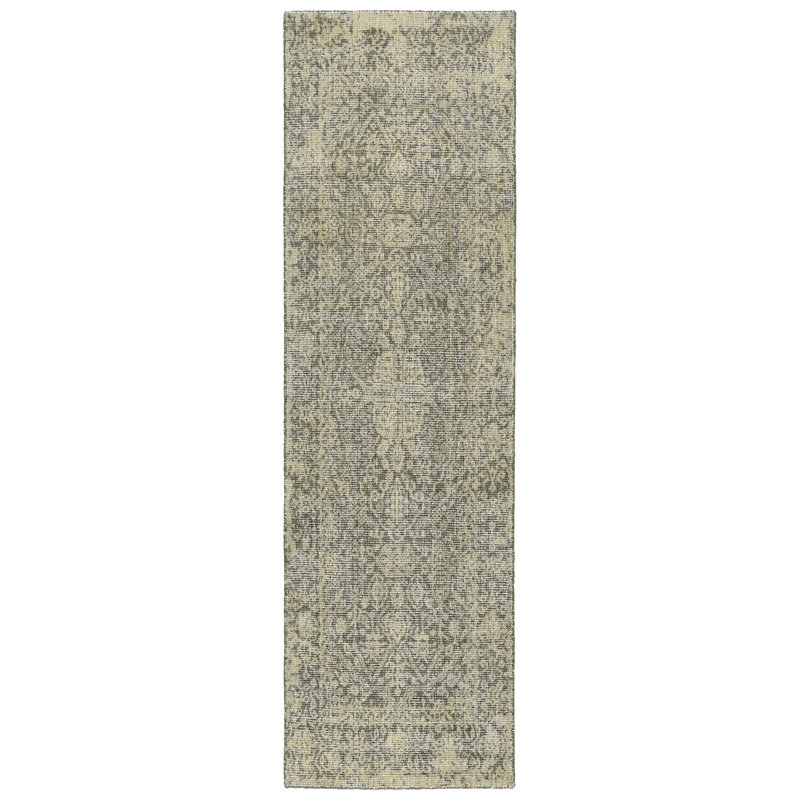 Tapis oriental vert en laine / coton tissé à la main Lovallo, Tapis de couloir 2 pi 3 po x 8 pi