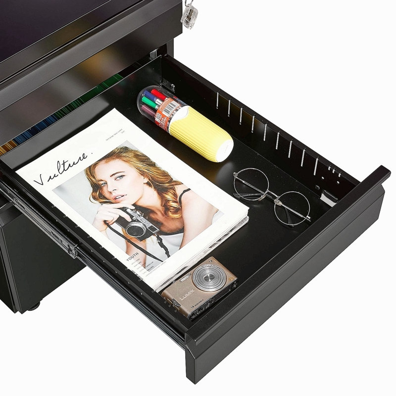 3-Drawer Mobile Filing Cabinet With Lock, Office Storage Filing Cabinet Of Legal/Letter Size, Metal Filing Cabinet To Be Installation Required