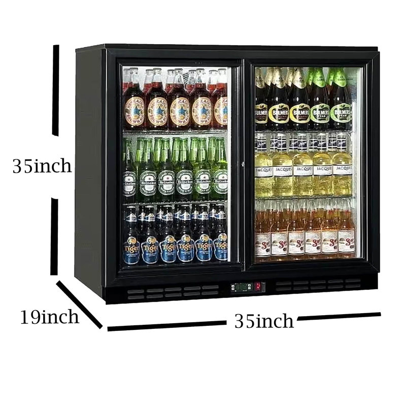 35 In. 7.4 Cu. Ft. 2 Glass Sliding Door Counter Height Back Bar Cooler Refrigerator with Led Lighting in Black