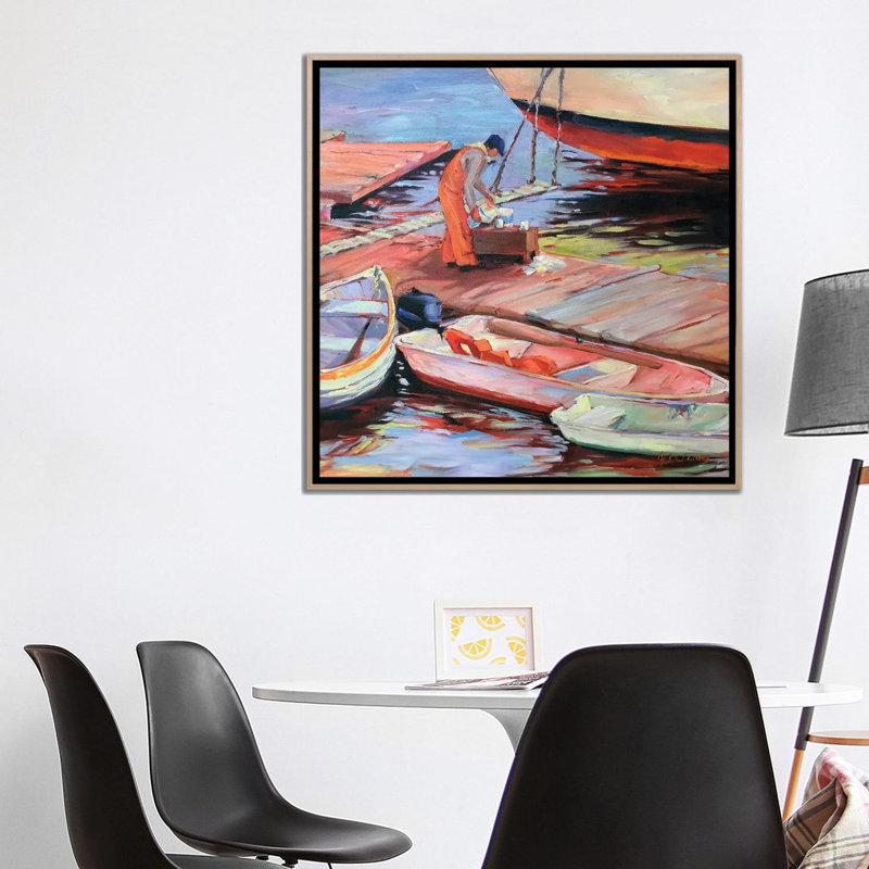 Fishing Maine, 93.98 cm H x 93.98 cm W x 4.445 cm D, Natural Wood