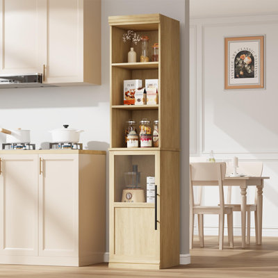 Narrow Bathroom Cabinet, 70" H Tall Slim Storage Cabinet with Glass Door and Open Shelves, Freestanding Storage Cabinets for Small Spaces, Bathroom, L