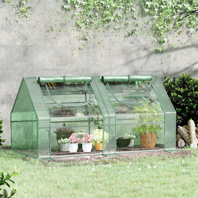 Serre de 6 pi x 3 pi, moulée en acier, 2 housses en PE / plastique et fenêtres enroulables, période de croissance prolongée des plantes, fabriqué à la main avec double protection