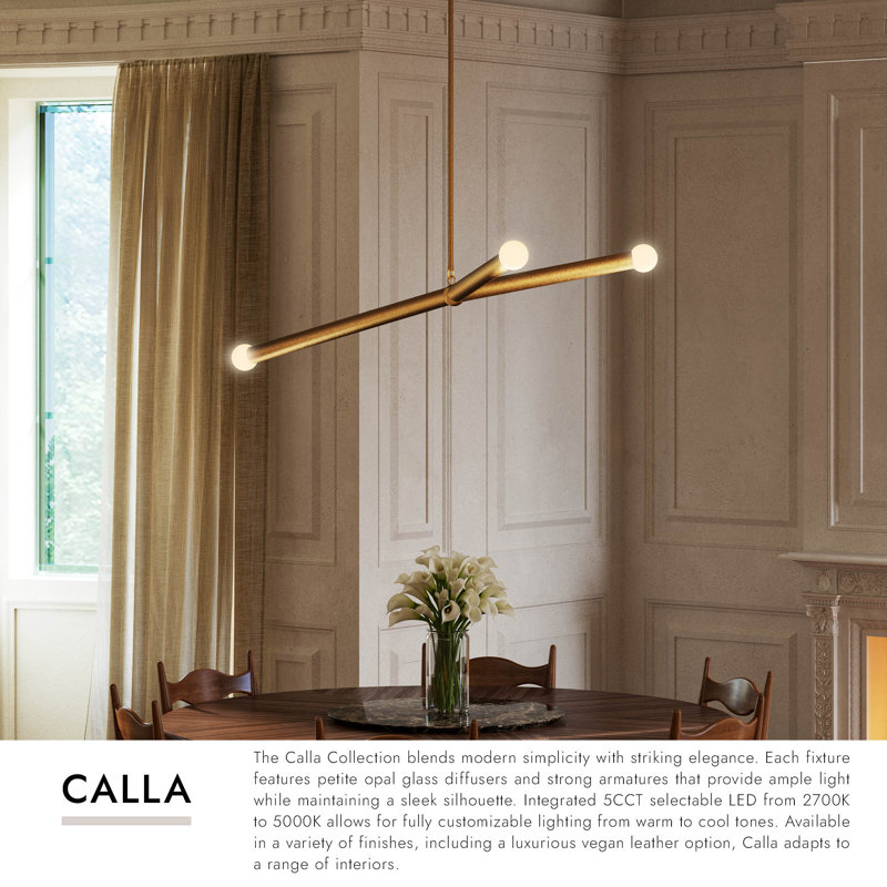 Calla 3 - Light LED Chandelier, Brushed Gold/Black Vegan Leather