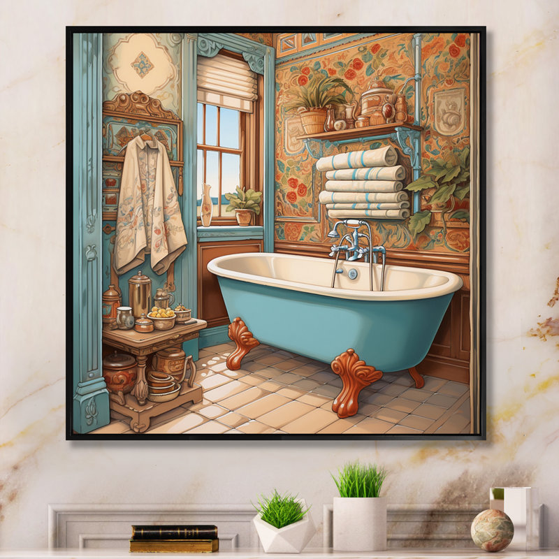 Bath Bath Charm I sur impression sur toile, Cadre flottant noir, H 24 po x l 24 po x P 1 po