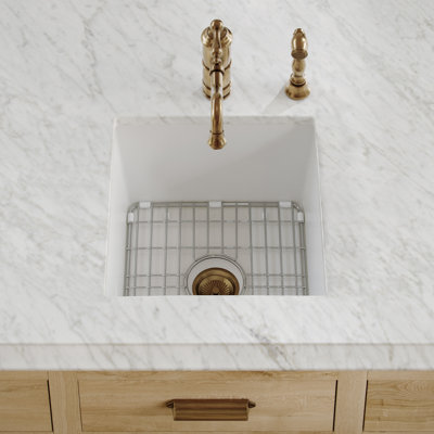 Whitehaus Collection Undermount Single Bowl Fireclay Kitchen Sink with Stainless Steel Grid