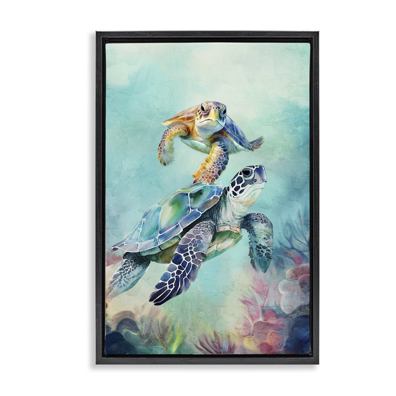 Toile flottante sous-marine, art par Kim Allen, H 25 po x l 17 po, Cadre flottant noir de jais