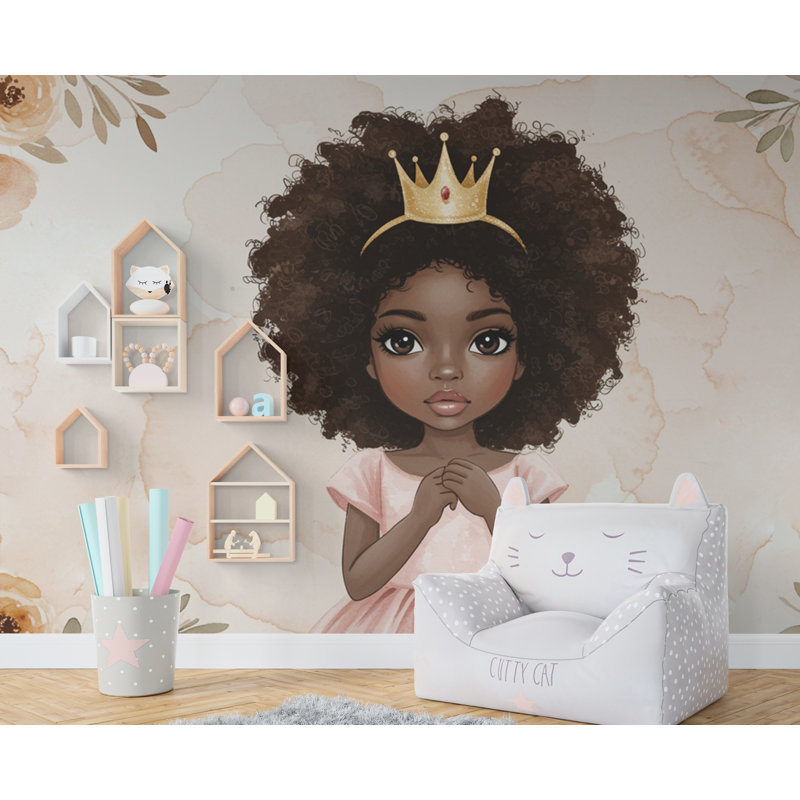 Adhésif mural princesse Afro, Peler et coller, L 60 po x l 33 po