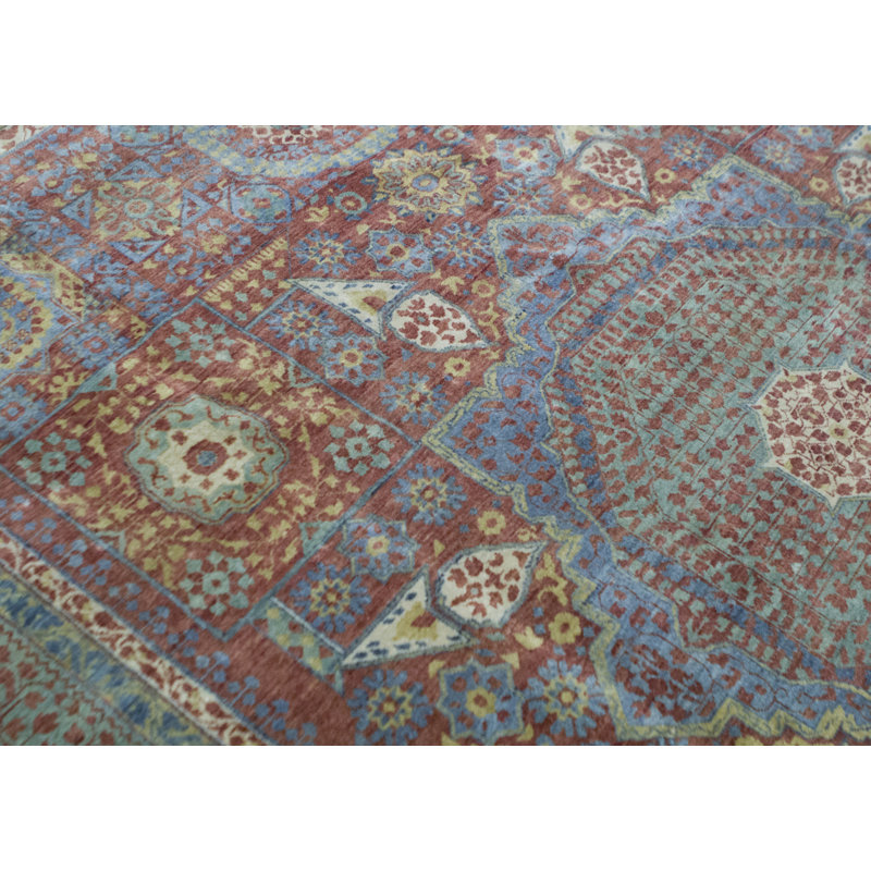 Wool Oriental Area Rug in Rust/Green