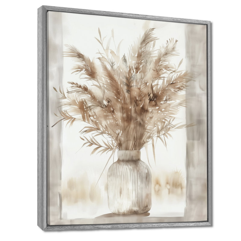 Beige blanc Boho Plant Chic II - Boho Feather, art mural, Encadrement argenté, H 20 po x l 12 po x P 1 po
