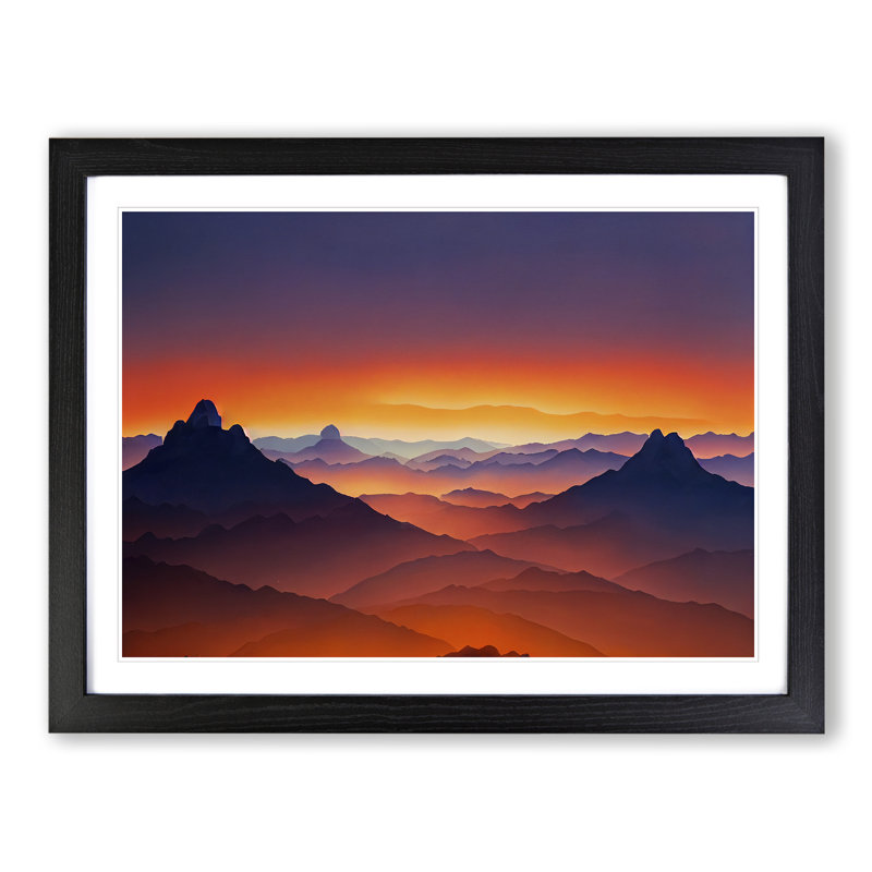 Urban Mountain Sunset - Framed Print, 25cm H x 34cm W x 2cm D, Black