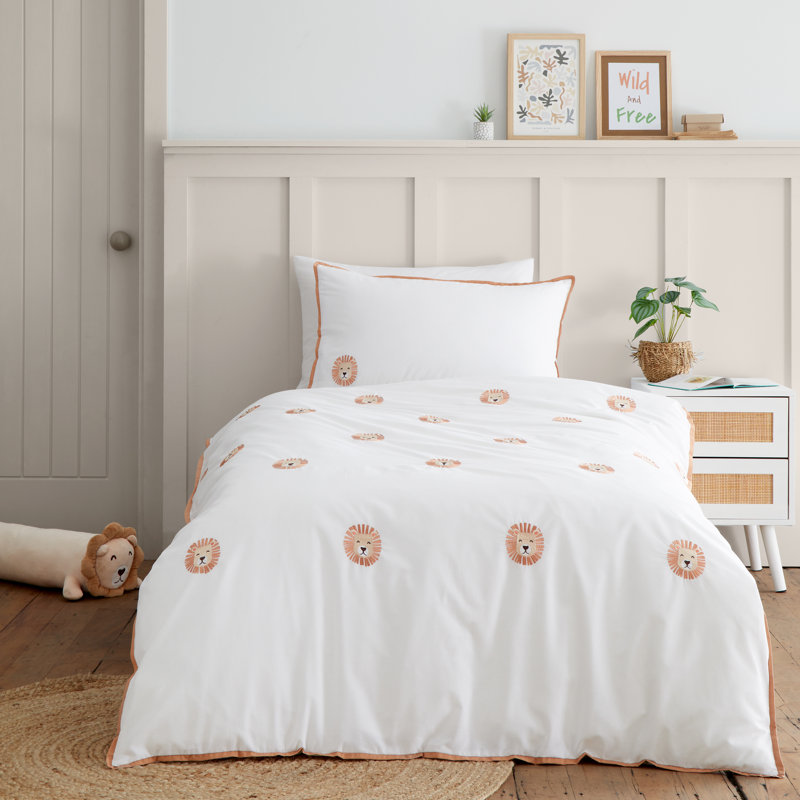 Embroidered Lions Duvet Cover Set, Single Duvet Cover + 1 Standard Pillowcase