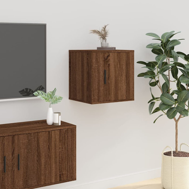 Orose Unfinished TV Stand for TVs up to 28" with Fireplace Included, Brown Oak