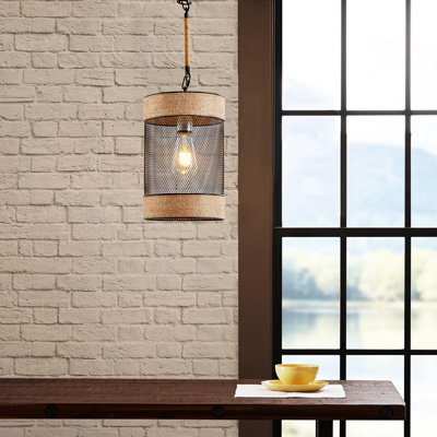 Lustre cylindrique en métal noir 52 po Delightblan pour style maison de campagne (ampoule non incluse)