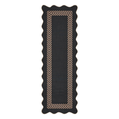 Scalloped 2x6 Kitchen Rugs Washable Easy Jute Rug for Hallway Geometric Outdoor Patio Rugs Minimalist Easy Jute Rug Runners for Bedroom Porch Black Taupe