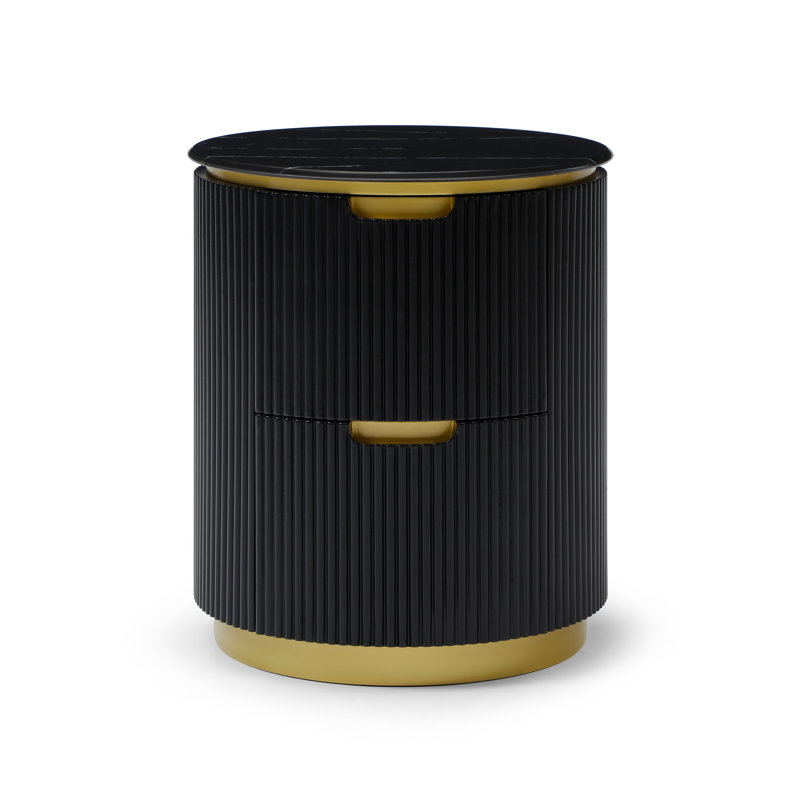 Table de chevet ronde moderne à nervures, Black