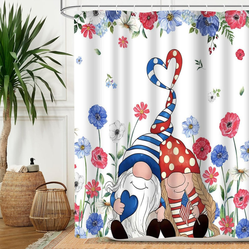 Ensemble de 4 rideaux de douche et tapis de salle de bain Patnotic Gnome