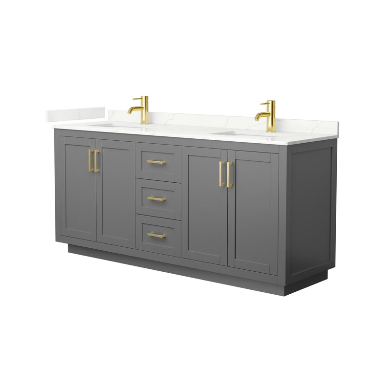 Miranda 72" Freestanding Double Bathroom Vanity with Quartz Top, Giotto Quartz, Dark Gray, Brushed Gold