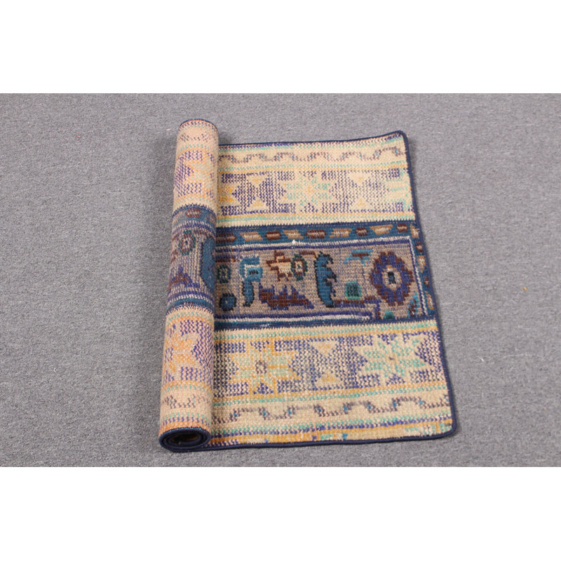 Vintage Turkish Patchwork Rug for Entryway or Small Spaces in Elegant Wool Fabric