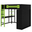 Lit mezzanine en bois compact avec bureau, garde-robe ouverte et lumière RVB-625278165