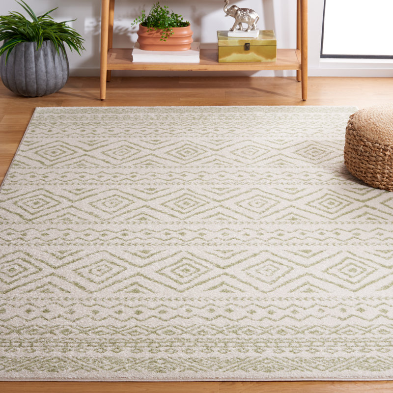 Klima Southwestern Machine Made Power Loom Polypropylene Area Rug in Ivory/Green, Rectangle 6' x 9'