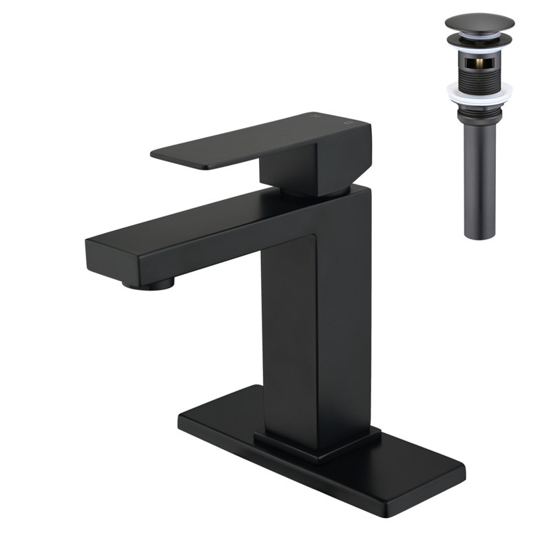Single Handle Bathroom Sink Faucet With Pop-Up Drain (With Overflow), Matte Black