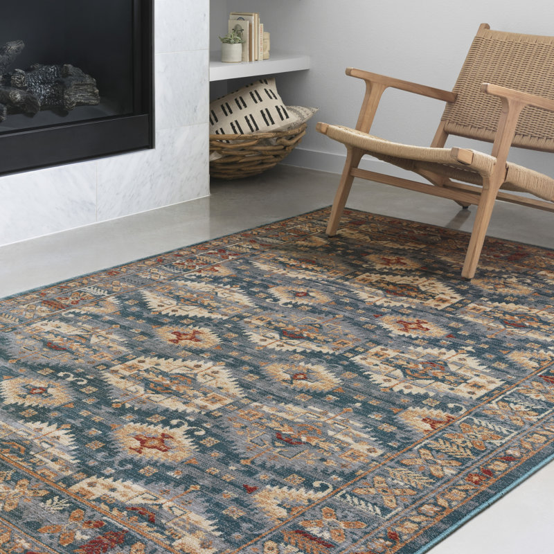 Tapis vert style sud-Ouest Fuchs, Rectangulaire 8 pi 11 po x 12 pi