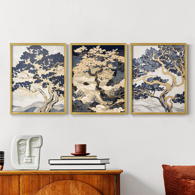Lanscape Study Series XL III -Set de 3 estampes numériques giclées -Prêt à accrocher, Cadre doré, H 10 po x l 8 po