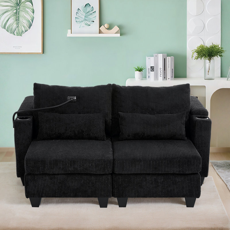 Multi-Functional 63" Convertible Sofa Chaise With Adjustable Backrest,USB Charging Ports, Phone Holder, And Hidden Storage