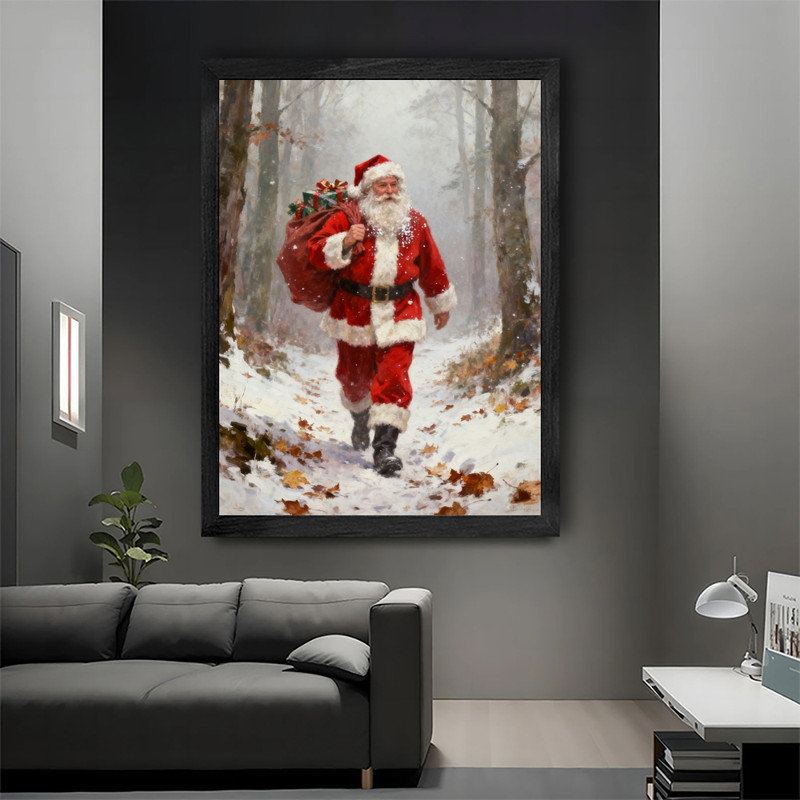 Reproduction d'art encadré noir encadré noir «Santa Claus Forest Christmas», H 37 po x l 25 po