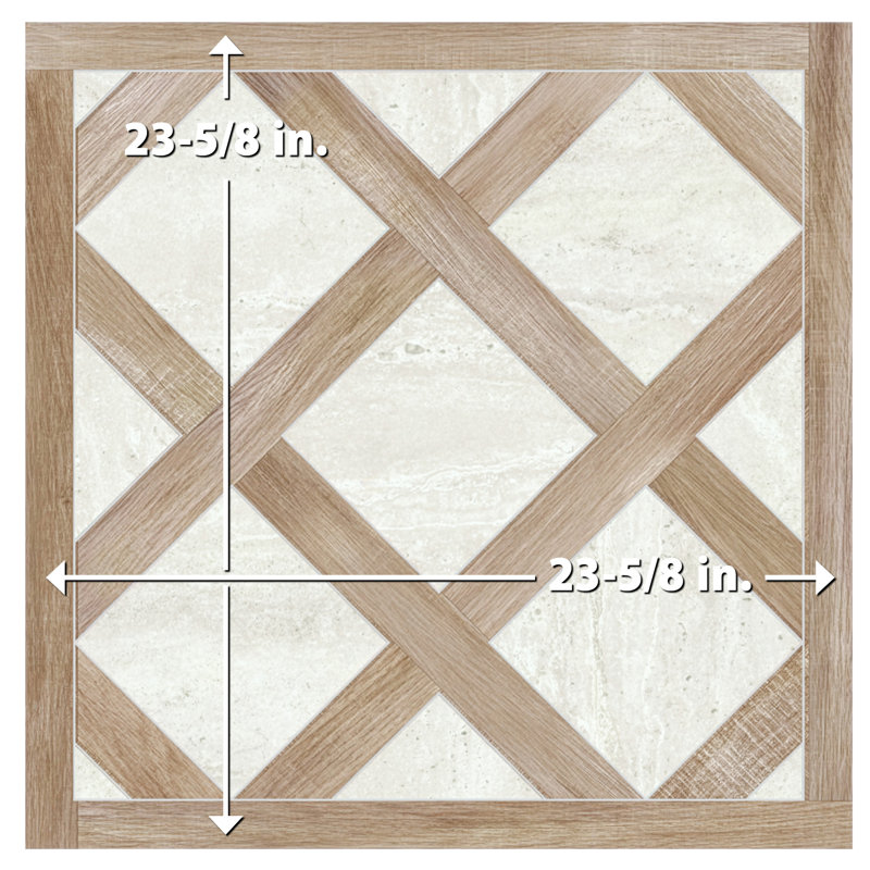 Fusione Intarsio 23-1/2 in. x 23-1/2 in. Porcelain Floor and Wall Tile, Brown Cream