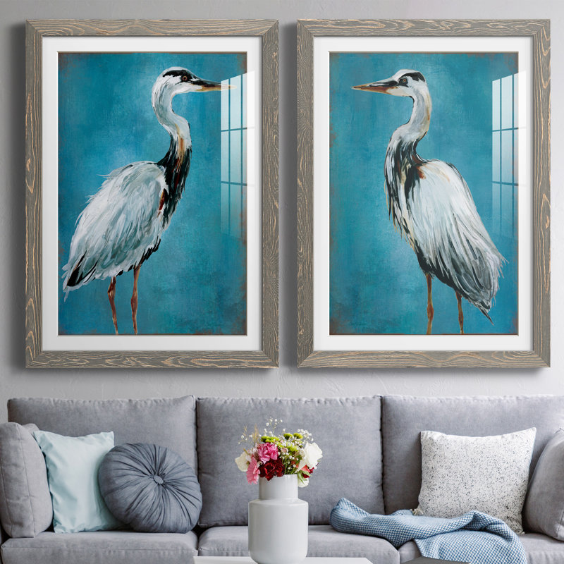 Great Blue Heron I - ensemble de 2 peintures, Papier dans un cadre photo, H 31,5 po x l 47 po x P 1,5 po, Gris