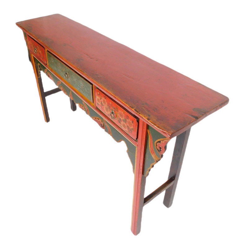  Table tibétaine à trois tiroirs florale antique peinte à la main - l 60 po