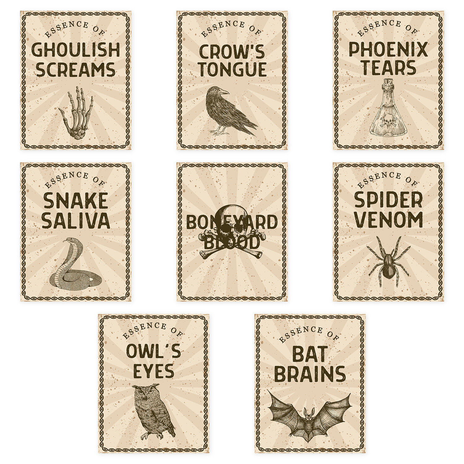 Apothecary Label Stickers, 16 Bathroom & Halloween Labels