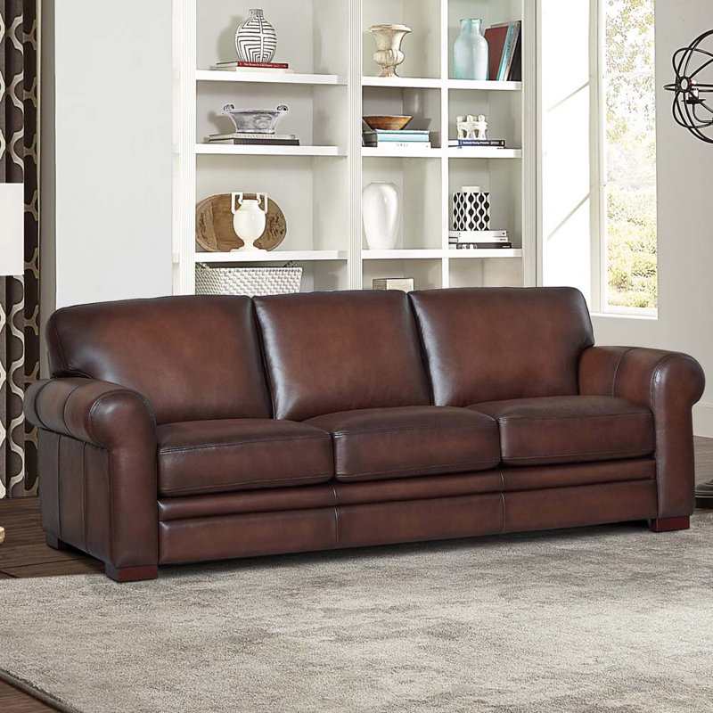 Brookfield 95'' Leather Sofa, Dark Brown