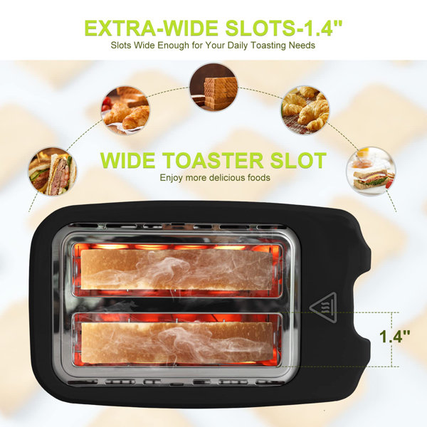 2-Slice Compact Toaster, 1.4" Extra Wide Slots with Warming