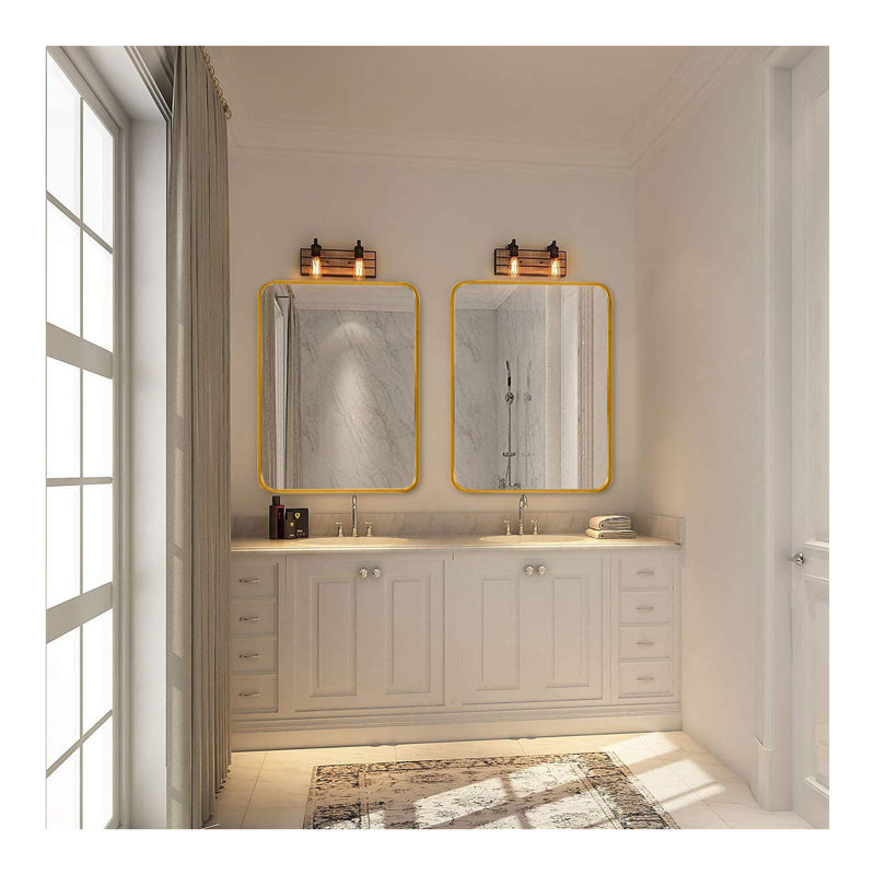 Miroir de salle de bain rectangulaire en métal doré 22 po x 30 po - Miroir décoratif mural en verre HD pour meuble-lavabo