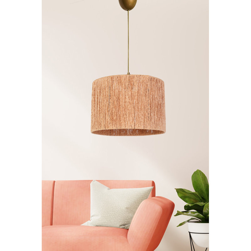 Lustre beige, 23,6 po x 11,8 po | Corps en plastique durable, capuchon en coton, douille E27 (40 W maximum) | Hauteur de câble réglable (jusqu'à 23,6 pouces) | Parfait pour le salon, la salle à manger et les entrées, conception élégante
