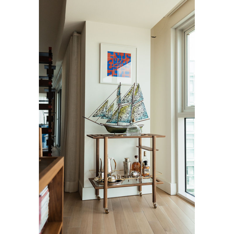 Bar Cart, Laquered Indigo/Brass